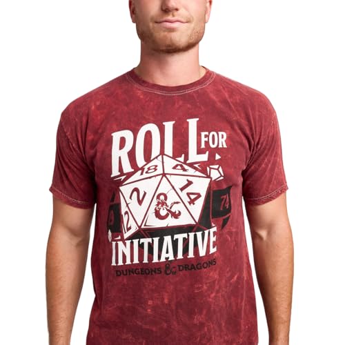 Dungeons & Dragons Roll for Initiative Men's Maroon Mineral Wash Crew Neck Short Sleeve T-Shirt4