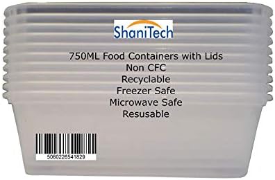ShaniTech Pack of 10 Food Containers with Lids Heavy Duty Microwave & Freezer Safe Plastic Box Container (500ML)