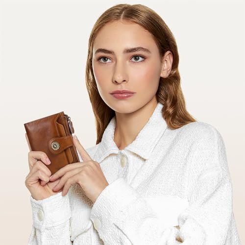 HKCLUF Wallet Women,Small Genuine Leather Bifold Wallet Womens,RFID Blocking Wallet for Women Card Holder Purse With Removable ID Window(darkbrown)2