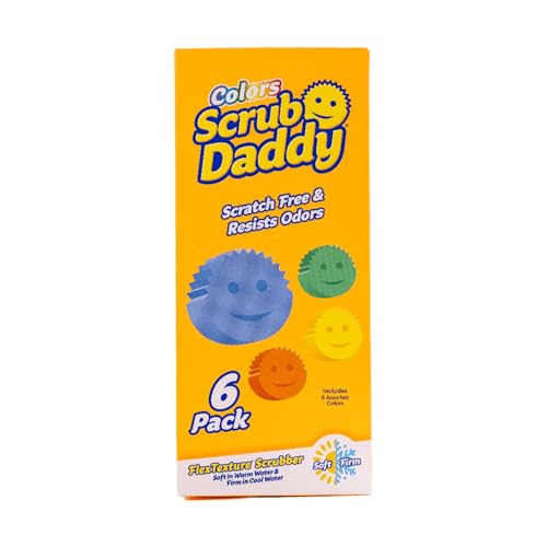 Scrub Daddy Colors Spugna Piatti Lavabile, Spugne Cucina e Bagno, Spugnette Lavapiatti Non Graffia con Design Morbido e Compatto FlexTexture, Lavabile in Lavastoviglie, 6 Pz Multicolore
