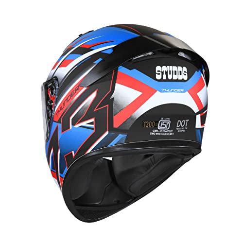 Image of Studds Thunder D6 Full Face Helmet with Clear Visor (Matt Black White N1, L)
