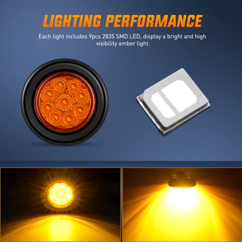 Image of Nilight 2 inch Round Marker Light 2PCS Amber 9LED Clearance Lights Flush Mount | With Plug Grommet Pigtail Hardwired For 12V Truck Trailer Tractor Buses Vans Boat Mechanical Safety Lighting