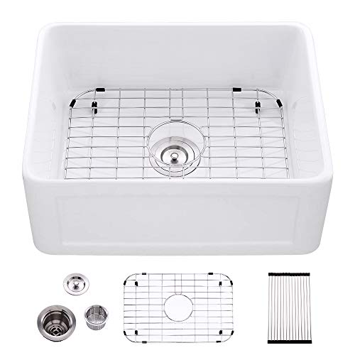 Bokaiya 24 Inch Farmhouse Sink White Porcelain Ceramic Reversible Deep Undermount Single Bowl