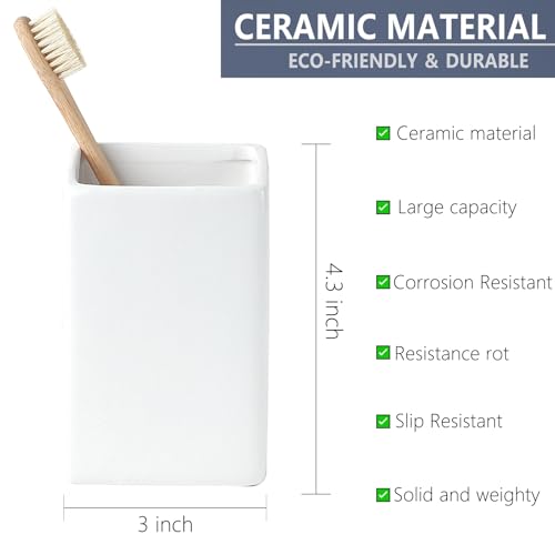 Toothbrush-Holders-for-Bathrooms-2-Cups-Ceramic-Square-Toothbrush-Toothpaste-Holders-Set-White-Square-Bathroom-Tumbler-Cups-Reusable-Toothbrush-Mouthwash-Cup-Bathroom-Counter-Organizer