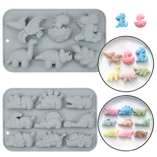 Rongxze 2 Pièces Moule Silicone Dinosaure,Moule À Chocolat Dinosaure Moule à Gâteau Moule Bonbon, Moule à Pâtisserie Silicone pour Biscuit, Bonbons,...