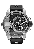 Diesel Little Daddy Men Stainless Steel Black Quartz Watch Leather Strap