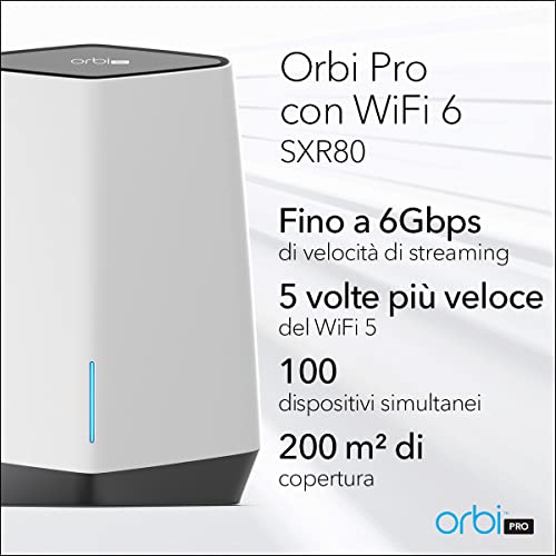 Netgear Orbi Pro Router Mesh Wi-Fi 6 Tri-Band per l'Azienda o la Casa (SXR80), 4 SSID, VLAN, QoS, Copertura fino a 200 m² e 80 Dispositivi, AX6000 (fino a 6 Gbps) - Router - Immagine 1