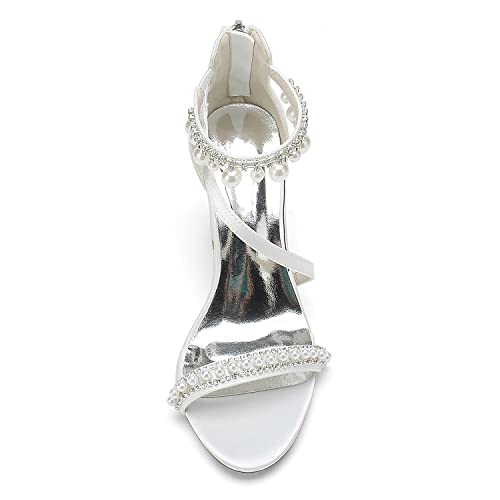 Open Toe Chunky Block Heels Satin Pearl Heels Wedding Shoes for Bride High Heels Strappy Bridal Shoes Prom Party Dress Shoes Pumps for Women3