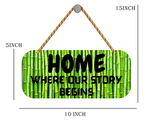 Image of GENXTRA Wooden Bamboo Style MDF Wall Hanging - inchHome Where Our Story Begins inch Sign for Home Entrance, Drawing Room, or Balcony | Decorative Plaques for Housewarming (HOME 04)