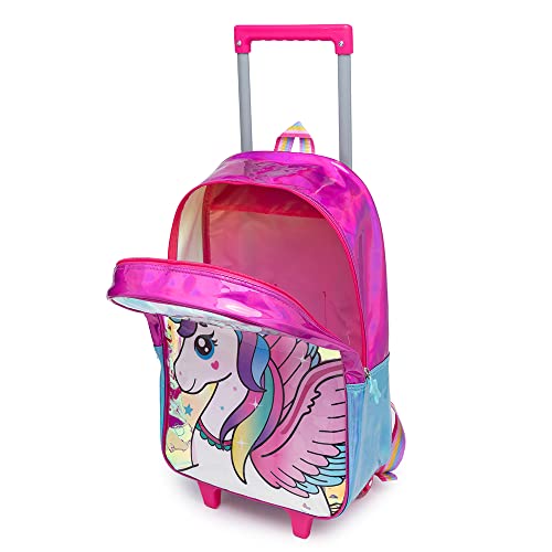 Kit mochila carrinho lancheira estojo infantil escolar reforçada unicórnio