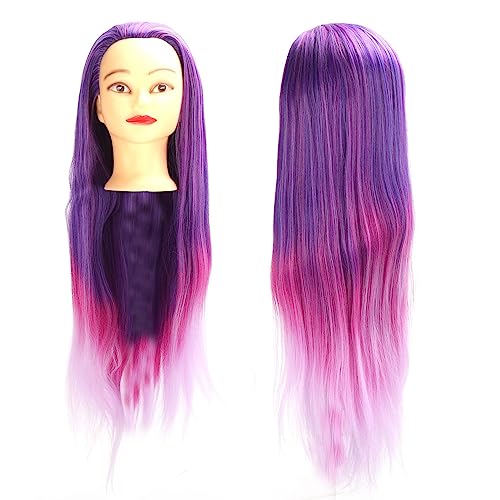 Tête de coiffure violet rose pour s'entraîner au tressage de salon à la maison