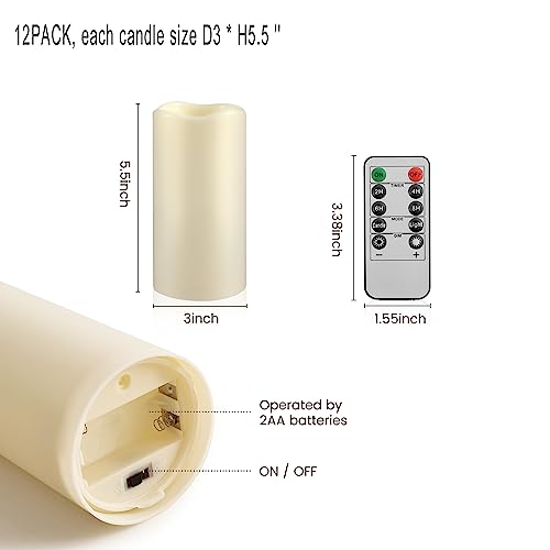 Image of 9PACK Outdoor Waterproof Plastic flameless Candles with Remote Control LED Flickering Battery Operated Pillar Candles Cycling 24 Hours Timer (D3 xH5.5) for Camping, Weddings, Party,Home Decoration