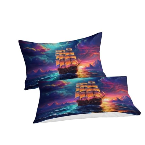 Housse de couette 3D bateaux à voile 140x200 cm avec 2 taies d'oreiller en microfibre