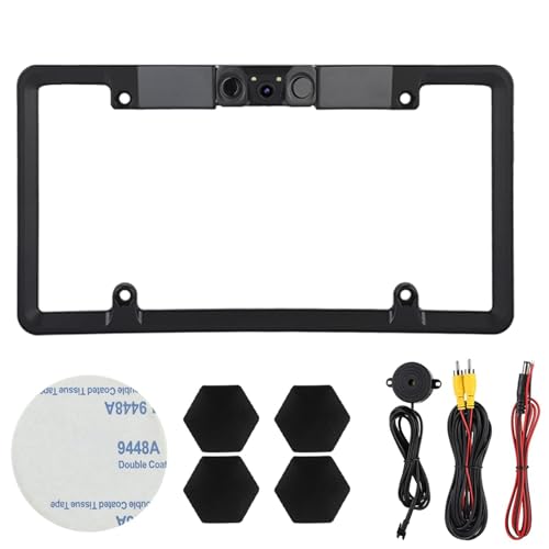 Image of License Plate Camera, 3 in 1 Car License Plate Frame Parking Sensor Rearview Reverse Backup Camera 2LED