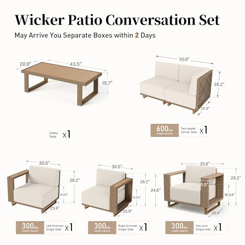 Image of SUNSHINE VALLEY Patio Furniture Set, Outdoor Sectional Conversation Sets, Yellow Rattan Wicker Sofa with 10''Ultra-Thick Cushions, 6 Pieces Lawn Garden Backyard Furniture