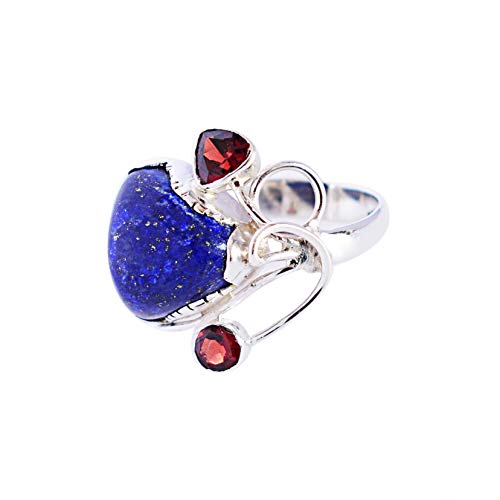 Bague en argent lapis lazuli grenat, sublimez votre style bohème chic au quotidien
