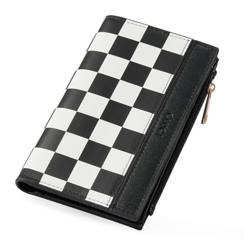 Image of CLUCI Small Wallet for Women PU Leather RFID Blocking Designer Bifold Ladies Card Holder Checkerboard