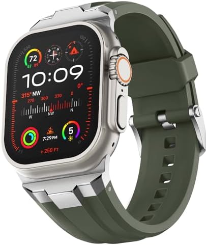 Suitisbest Sport Band for Apple Watch Ultra 2/Apple Watch Ultra Bands 49mm 45mm 44mm 42mm, Wide Rugged 316L Stainless Steel Connector Durable Silicone Band for iWatch Ultra 9 8 7 6 5 4 3 SE