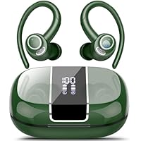 Wireless Earbuds Sport, 48H Bluetooth 5.3 Headphones with ENC Noise Canceling Mic, Wireless Earphones with Earhooks, LED Display, IPX7 Waterproof Bluetooth Ear Buds for Running/Gym/Workout/Deep Green