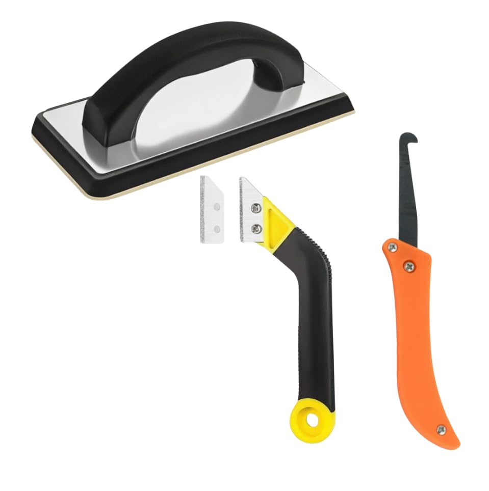 Grout Float and Grout Removal Tool Kit Tile Grout Float with Non-Stick Rubber Pad Grout Saw with 2 Blades Hand Grout Removal Tool for Tile Cleaning and Repair
