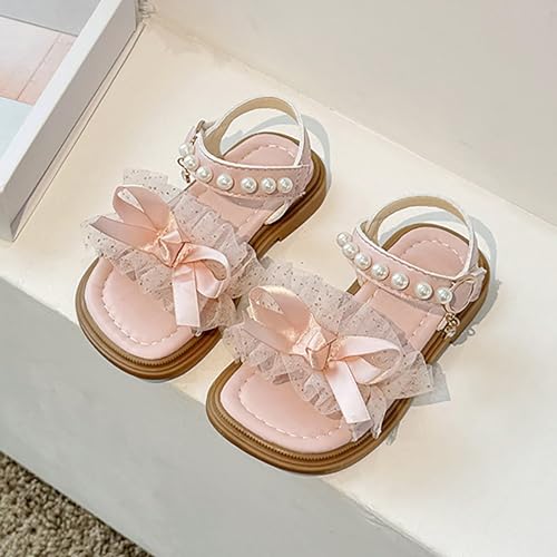 Girl Sandals Flower Girl Summer Dress Shoes Open Toe Pearl Mesh Soft Sole Flats Kids Wedding Party Bow Flower Pumps2