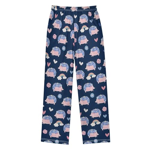 Rainbow Hedgehog Pattern Pajama Pants Lounge Sleep Pants Elastic Waist Long Pajama Bottoms with Pockets for 6-14 Years2