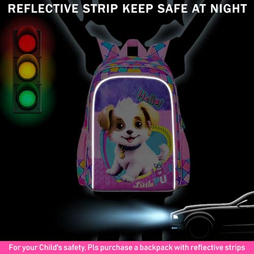 3PCS Kids Backpack for Girls, 16'' Dog Preschool Bookbags with Lunch Box, Cute Animal Water Resistant School Backpacks Set for Elementary Kindergarten Toddler2