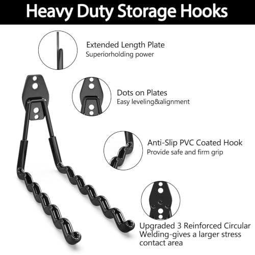 Image of 3-H Heavy Duty Garage Hooks, 46 Pack Wall Storage Organizer,Black