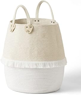 La Jolíe Muse Woven Laundry Basket, Cotton Rope Belly Basket, Blanket Organizer Home Decor Gift, 40 x 38 CM Storage Basket