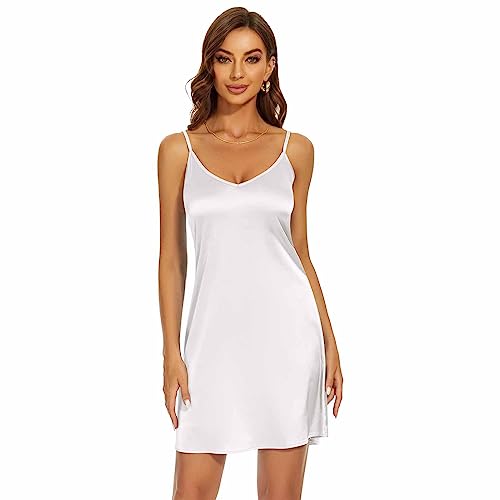 Image of Women's Long Silky Tank Top Adjustable Spaghetti Strap Camisole Slip Dress
