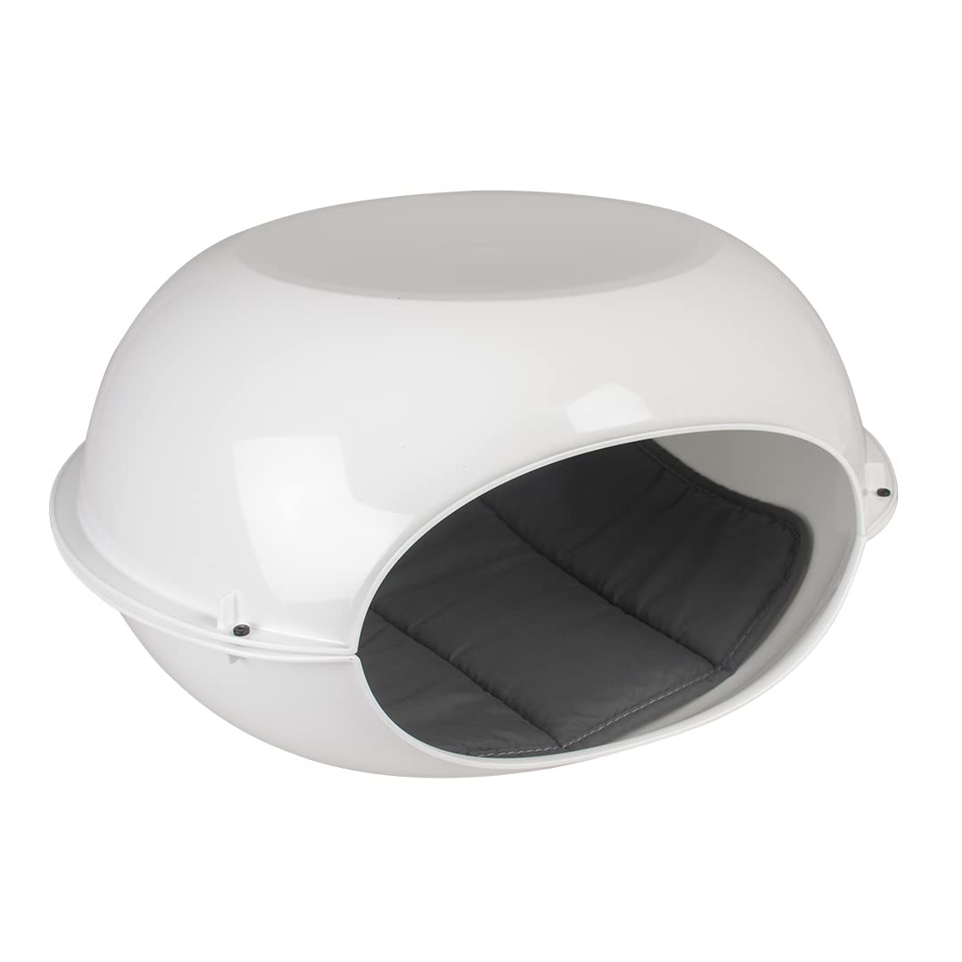 duvoplus, Igloo en Plastique pour Chat avec Coussin Luna 57x38x31cm Blanc, Igloo Douillet, Abri et Lieu de Couchage sûr pour Chaque Chat, avec Coussin Amovible, Facile à Nettoyer