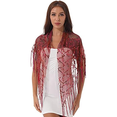 TiaoBug Chal de Fiesta para Mujer con Borlas y Cuentas Brillantes Cover