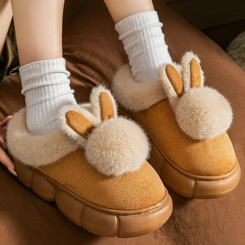 Bunny Ears Fluffy Slippers Women Open Back Cute House Shoes 2.2” Y2k Aesthetic Warm Non-Slip Indoor Outdoor Fuzzy Slippers4