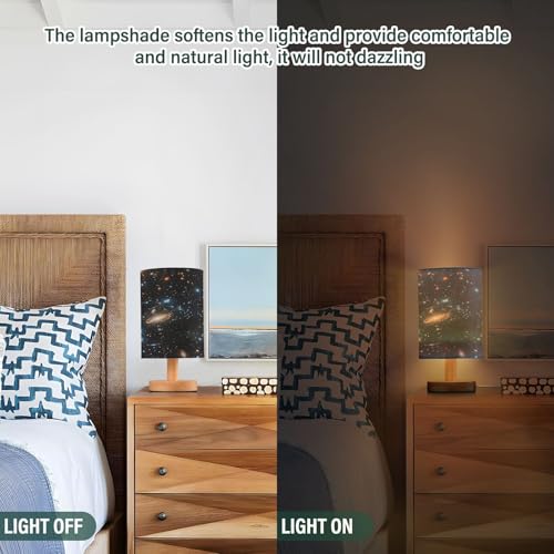 Ewusp Milky Way - Lámpara de mesita de noche para dormitorio, lámpara LED de mesita de noche con puertos de carga USB, pantalla de tela y base de madera para escritorio, sala de estar, guardería - imagen 5