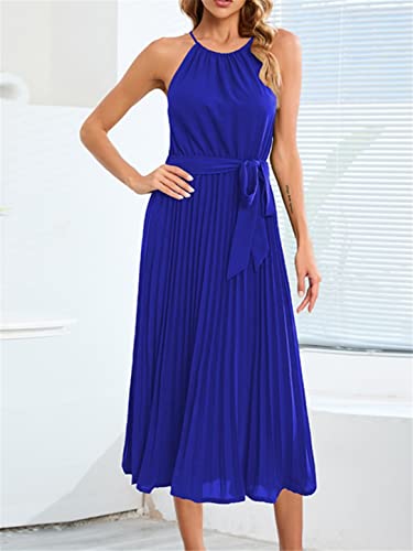 Robe d'été sans manches au design plissé bleu et dos nu plongeant chic - 5