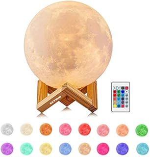 EXTSUD Full Moon Lamp, LED Lunar Night Light Remote Control Table Lamp Dimmable Brightness 16 Main Colors, 4 Light Conversion Modes with USB Charging Moonlight Gift with Wooden Holder (15 cm)