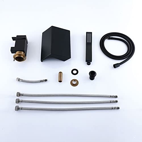 Robinet de remplissage de baignoire cascade noir avec douchette