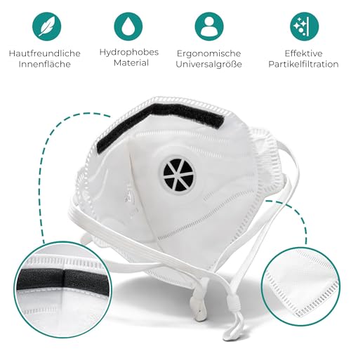 VENTUX SAFETY EQUIPMENT FFP2 Maske mit Ventil NR – 20 Stk. – FFP 2 Masken mit Ventil | einzeln verpackt EN 149 CE | Atemschutzmaske FFP2 mit Ventil für Staub Arbeit