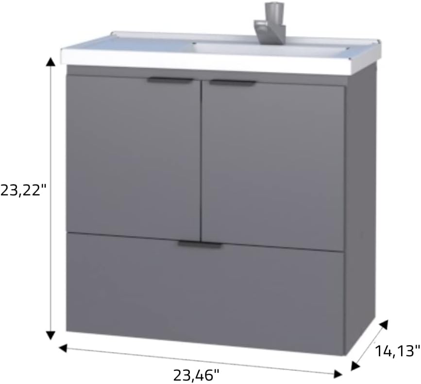 cozimax vanity soul 24" floating bathroom vanity and cultured marble sink with soft close door (gray) grey