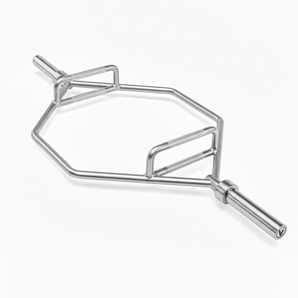 Barra Hexagonal Cromada para Peso Muerto - Trap Bar de 1,42m con Agarre Antideslizante y Pivotes de 50mm para Discos Olímpicos - Ideal para Ejercicio Equilibrado de Zona Lumbar y Rodillas
