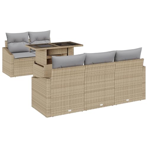 Gecheer 6-TLG. Garten-Sofagarnitur mit Kissen Beige Poly Rattan...