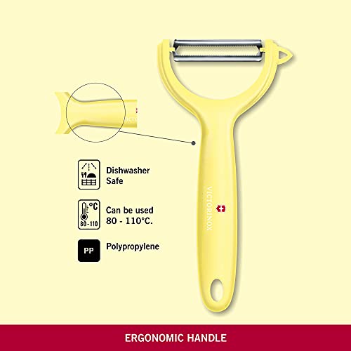 Victorinox Stainless Steel "Swiss Classic" Peeler, Serrated/Wavy Edged For Kitchen And Household, Swiss Trend Colours Special Edition - Lemon, Swiss Made, Small (7.6079.82) #TOP2