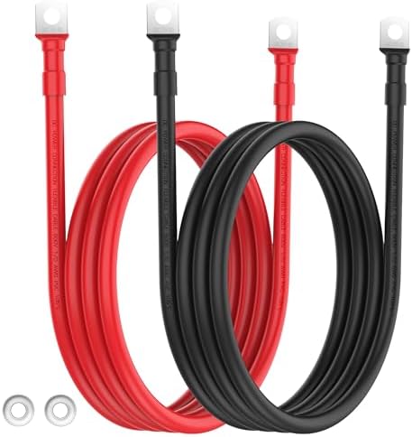 VOLTWORKS 1/0 AWG Gauge Red + Black Pure Copper Battery Inverter Cables Solar, RV, Car, Boat 6ft 3/8 in Lugs