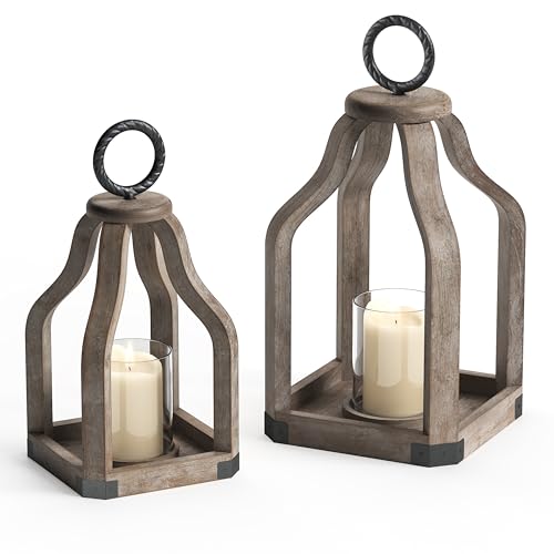 Barnyard Designs Wood Lantern Decor Rustic Decor Candle Lantern Outdoor Lanterns Farmhouse Candle Holder Decorative Wedding Farmhouse Table Decor Brownish Grey 2 Small Large