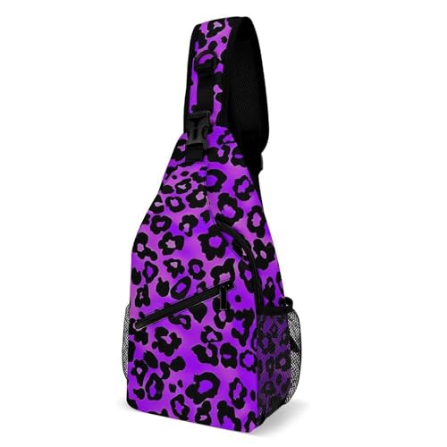 Purple Leopard Skin Pattern Sling Bag Crossbody Travel Hiking Chest Multipurpose Travel Daypack for Women Men