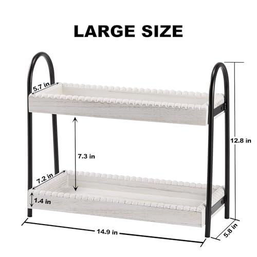 2 Tier Coffee Bar Organizer, Wood Coffee Bar Accessories Shelf for Countertop, Rustic Coffee Station Organizer Decor Stand Rack for Mugs Cups Syrup, Condiment Storage Holder for Kitchen, Home, Office