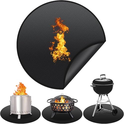 36inch Fire Pit Mat for Solo Stove Bonfire, Round Fireproof Under Grill Mat Fireproof Mat for Grass Outdoor Wood Burning Fire Pit BBQ Smoker, Portable and Reusable (Small)