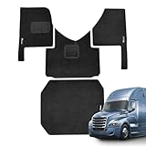 Carpet Floor Mat Set for Freightliner Cascadia 126 Semi Trucks – Custom-Fit Full Cab Interior Carpet Mats for Automatic & Manual Transmission, Durable Floor Protection, Easy to Clean, Black/Black