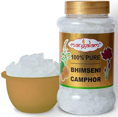 Mangalam Pure Bhimseni Camphor | Alcanfor 250g Jar for Incense, Aromatherapy, Odor Eliminator, Puja,