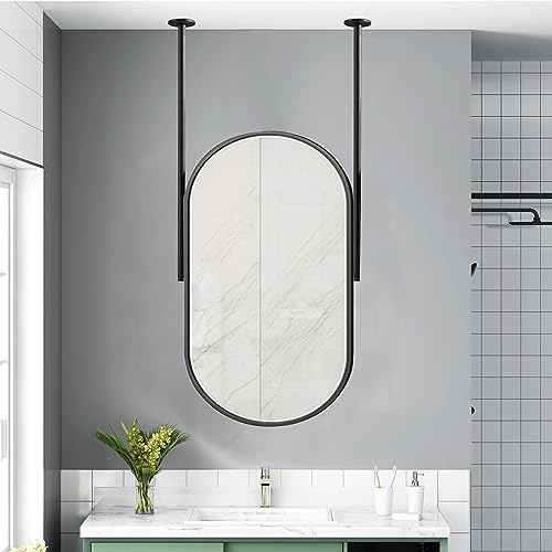 Miroir de maquillage monté au plafond ovale noir avec perche en métal